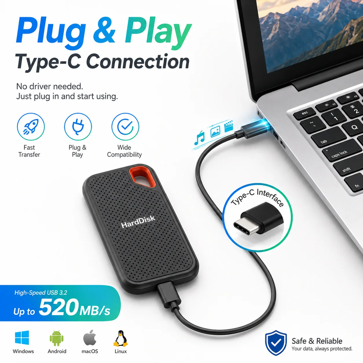 Disco duro externo de gran capacidad, dispositivo de almacenamiento de disco duro ultrafino para PC, portátil, almacenam