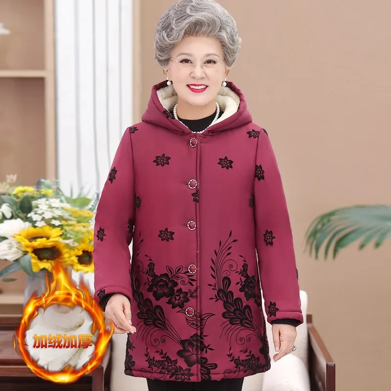 Giacche da donna di mezza età e vecchie 2023 nuovo fiore invernale verso l\'esterno femminile Casual nonna addensare cappotti femminili caldi con