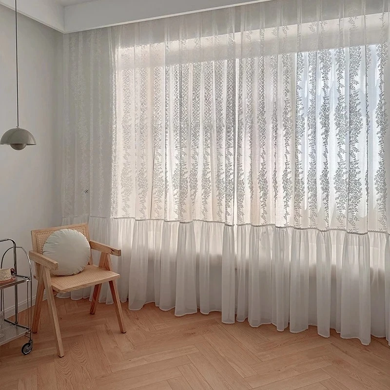 Luxury White Tulle Elegant Fashion French Blackout Lace Embroidery Sheer Curtains for Living Dining Room Bedroom