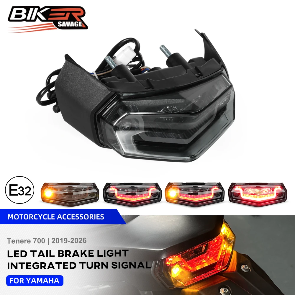 T700 LED Tail Light For Yamaha Tenere 700 XTZ700 Rally World Raid 2019-2026 Rear Brake Stop Lamp Integrated Turn Signal Flashing
