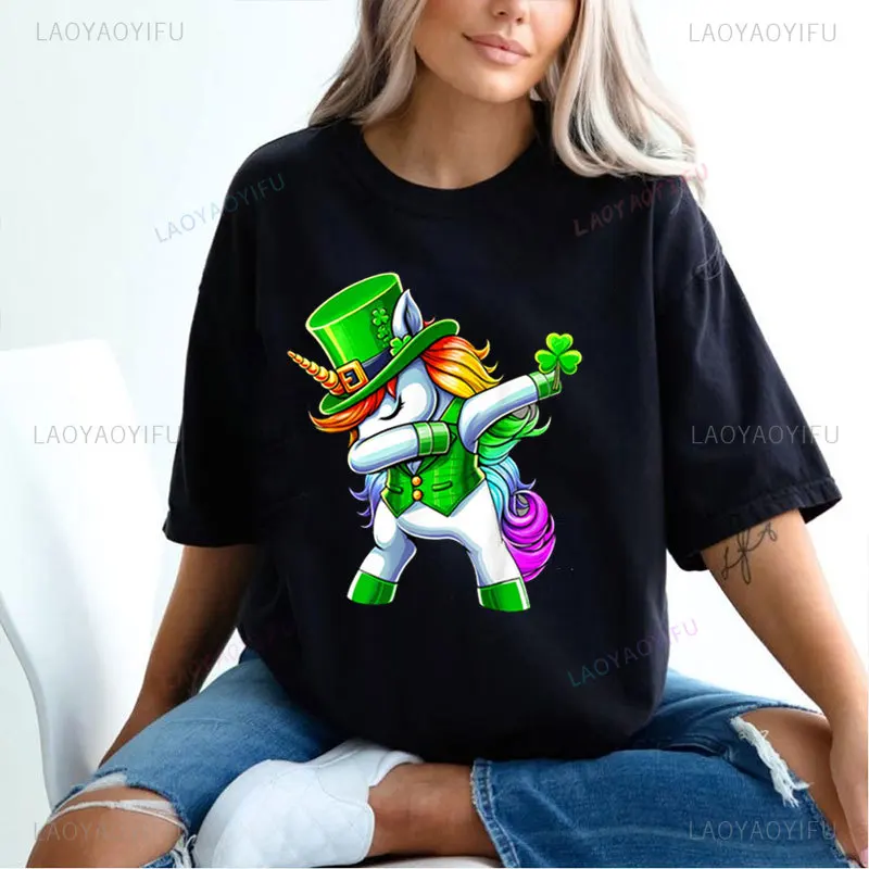 

St Patricks Day Unicorn Girls Kids Lucky Shamrock Lepricorn T-Shirt Harajuku Hip-hop Graphic T Shirts Man Women Cotton Tee Tops