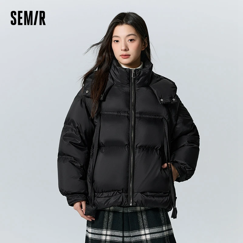 Semir Down Jacket Women Design Raglan Sleeves Loose 2023 Winter New Texture Plaid Hooded Thick Down Jacket