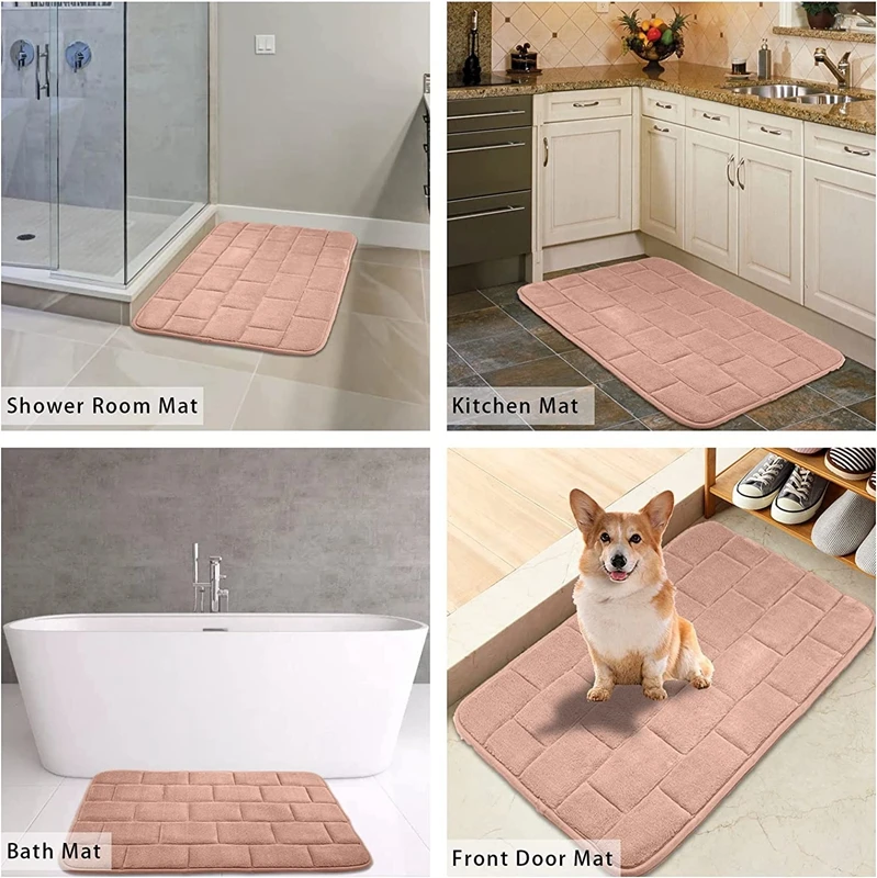 Inyahome Comfortable Non-Slip Bathroom Rugs Pink Bath Mats Memory Foam Cozy Velvet Bathroom Rug Carpet Esteira Ultra Absorvente