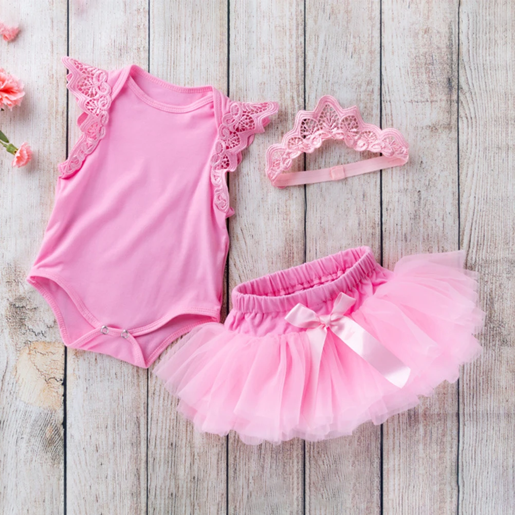 

1 set 1 Set Baby Girls Princess Dress Tulle Skirt Headband Newborn Summer Clothes Comfortable Breathable Party Tutu Skirt Set