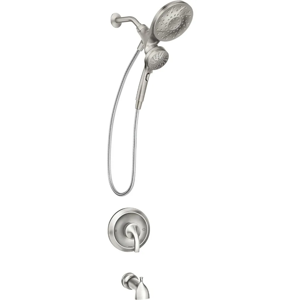 

Multi-Function Handshower and Rainfall Shower Head Trim Combo with Shower Handle, Tub Spout, Metal Hose and Valve