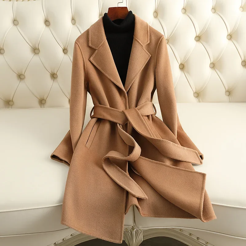 

autumn and winter new double-sided woolen cashmere coat women's medium and long slim-fitting high-end woolen coat women's small