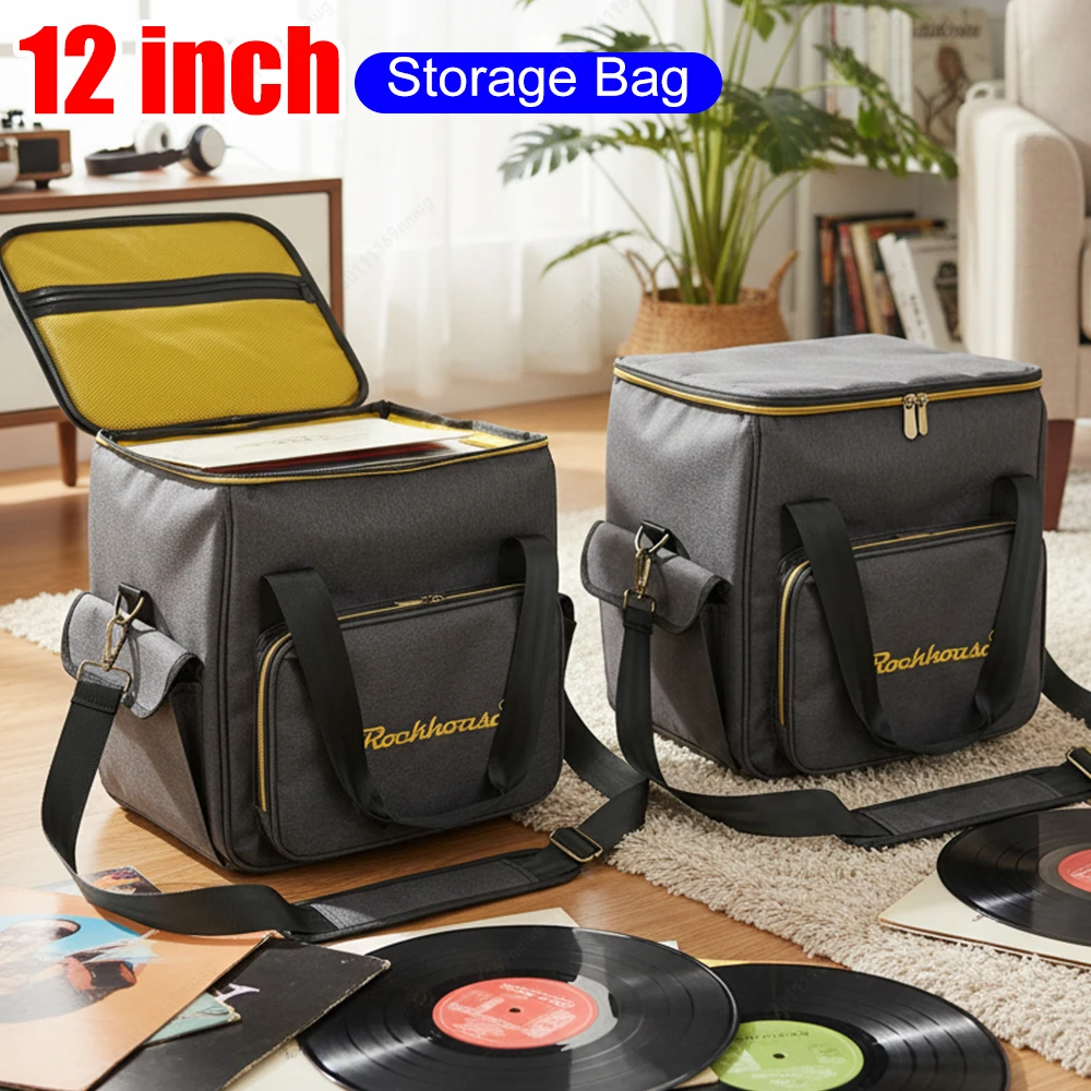

Сумка для переноски виниловых пластинок, портативная сумка на плечо с несколькими карманами, пылезащитная сумка для компакт-дисков с утолщенной мягкой подкладкой для 12-дюймовых виниловых пластинок