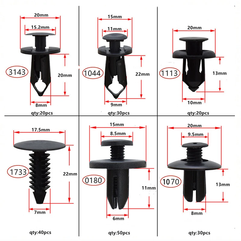 190 pezzi clip di fissaggio per auto kit di elementi di fissaggio in plastica di 6 dimensioni clip per pannello di rivestimento automatico set di