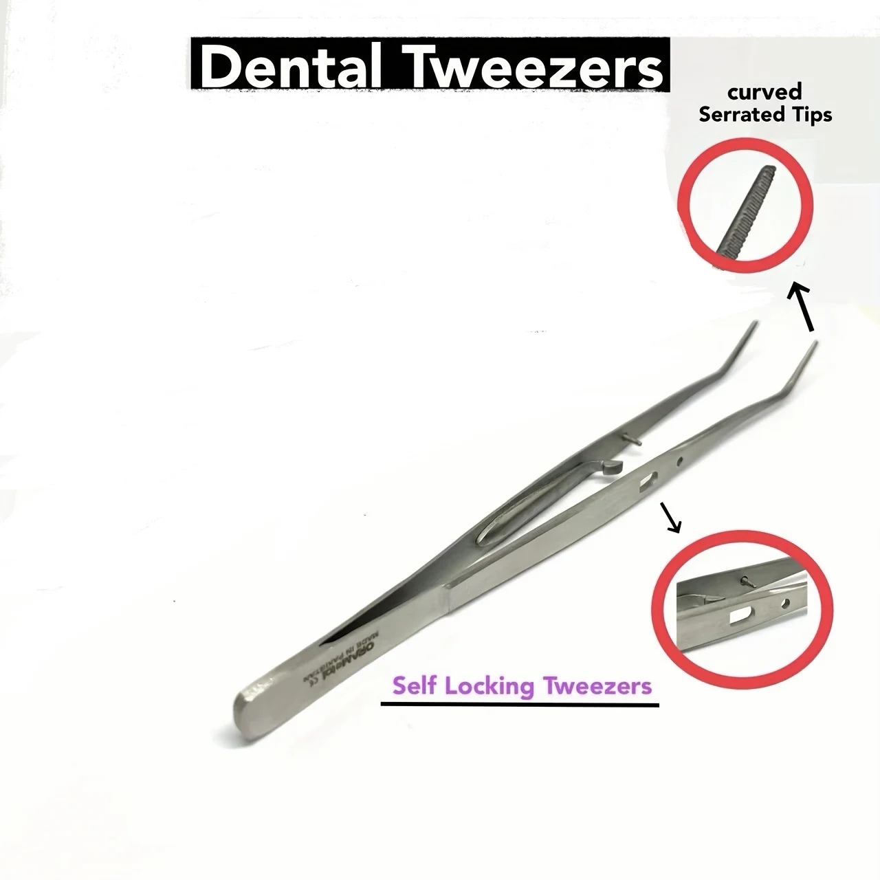Denilk 1pc Self Serrated Tweezer Specialised Dental And Surgical Tweezer Spring Action Tweezer Locking Tweezer