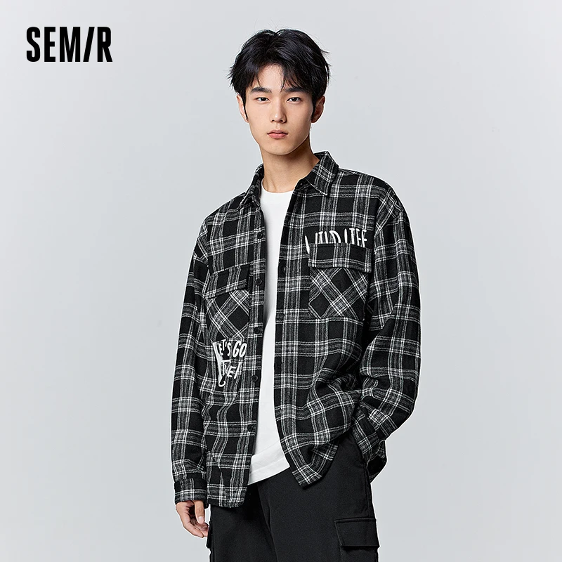 

Semir Long Sleeve Shirt Men Winter Trendy Printing Street Wind Top Fashion Casual Loose Checkered Jacket Shirt