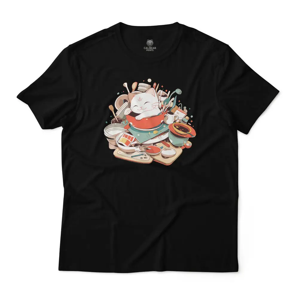 Cozy Cat Café Artistic T-Shirt Crew neck Graphic Tee