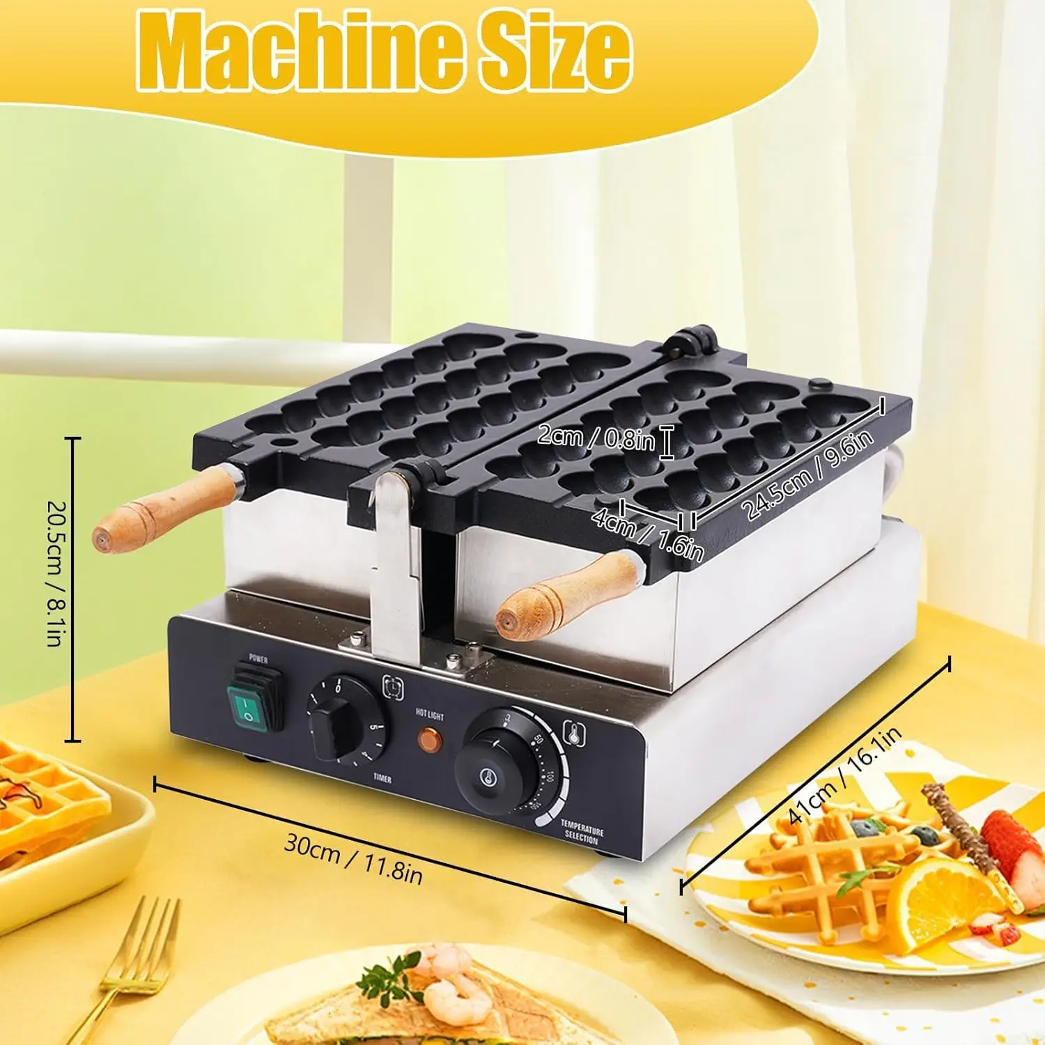 42 قطعة صانع كرات الوافل التجارية، 1600 واط غير لاصق الكهربائية فقاعة سيخ آلة كرة الوافل الفولاذ المقاوم للصدأ الدورية الهراء أماه