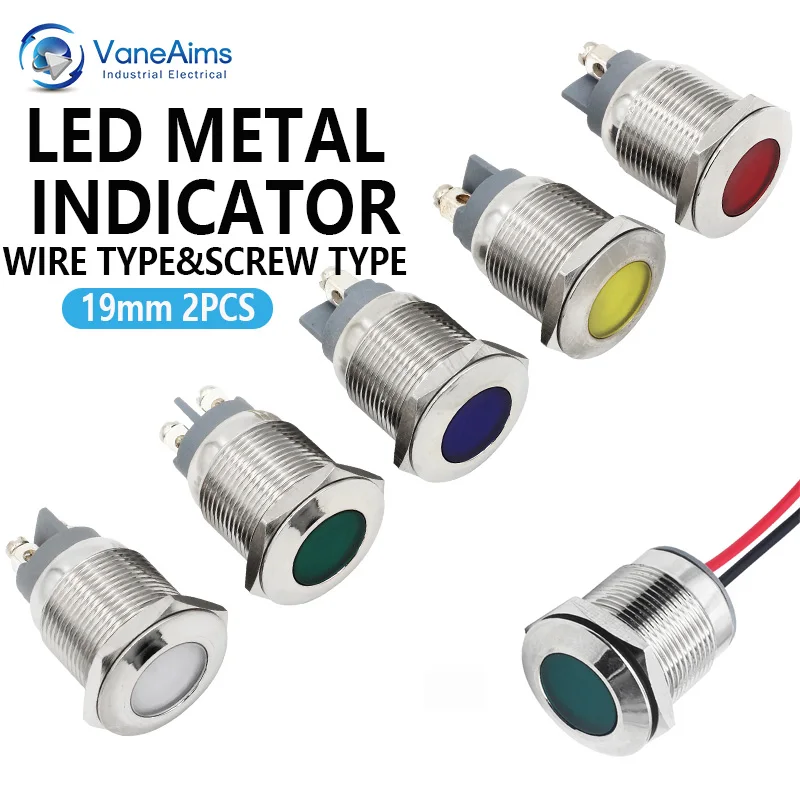 

2 шт. 19-мм металлические светодиодные сигнальные лампы IP67, водонепроницаемые, индикаторы DC/AC 3-48В, 5 цветов, для приборных панелей автомобилей и лодок