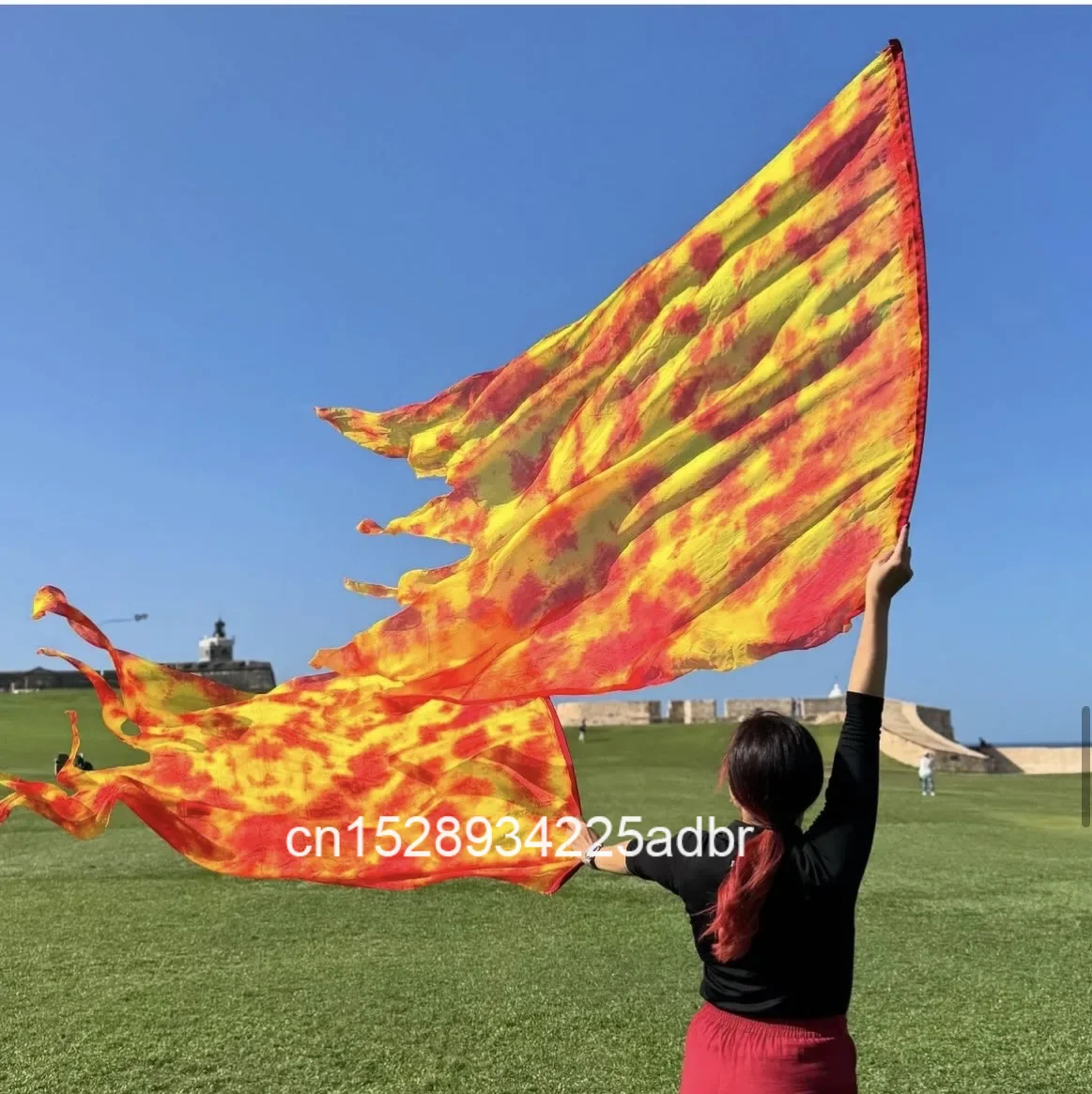

1Pai Belly Dance Scarf Silk Veils Belly Dance Semicircle Flag Women Dance Tie-dye Silk Flag Gradient Silk Veil Dance Performance