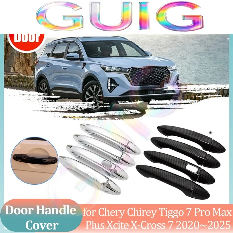 Car Handle Cover for Chery Chirey Tiggo 7 Pro Max Plus Xcite X-Cross Carbon Fiber Black Door Sticker Trim Strip Cap Accessories