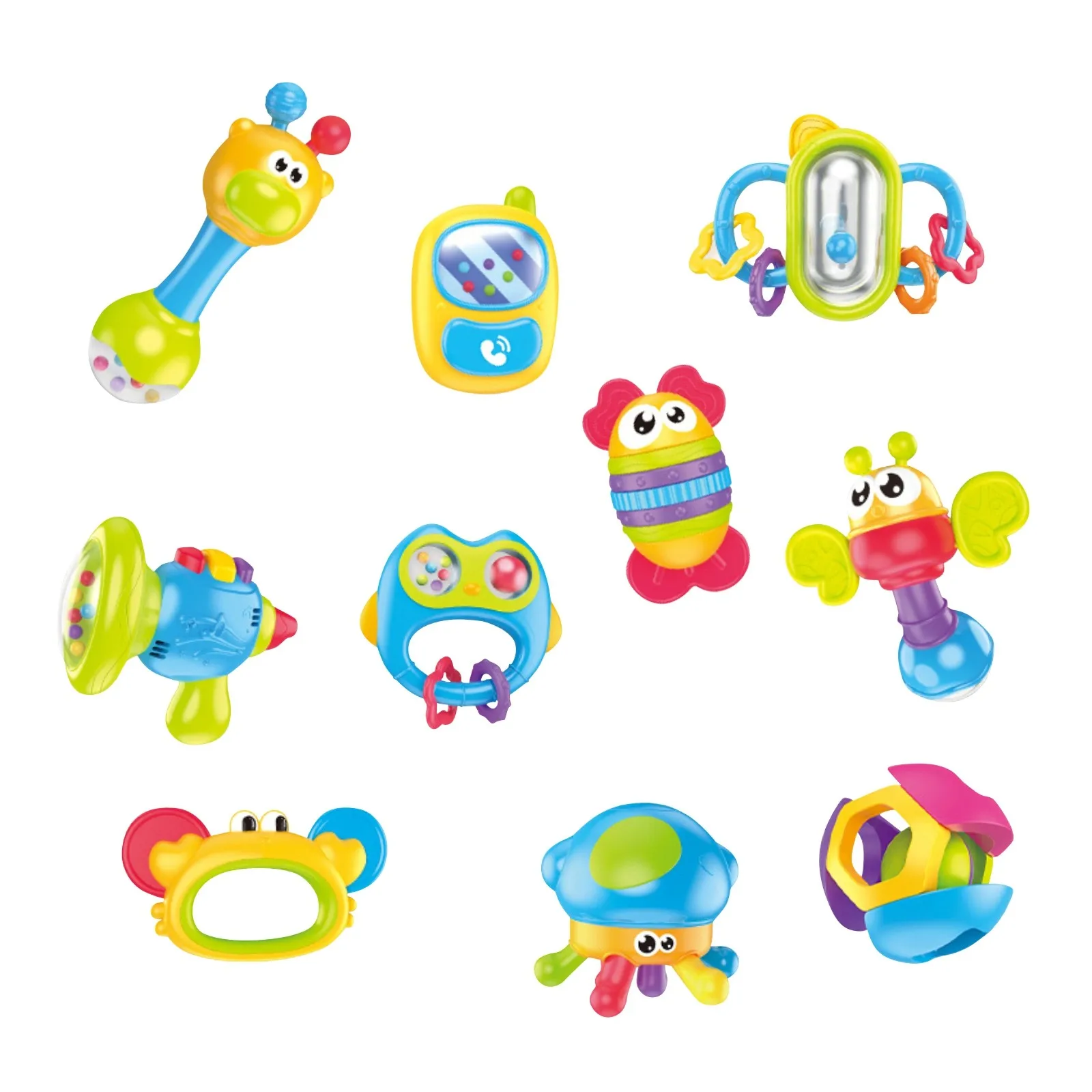 高品質な子供向けインタラクティブな噛むおもちゃ、ガラガラ、なだめるおもちゃ、ベビーラトルセット、ひねるベルおもちゃ、ホリデーギフトに最適