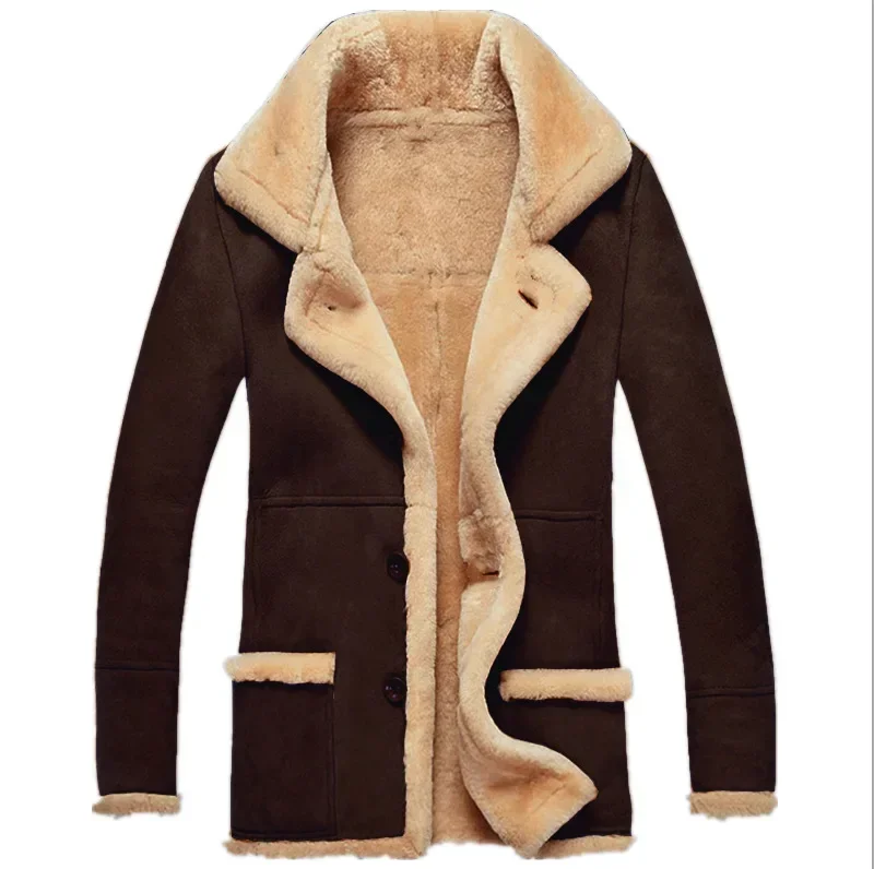 European and American Men's Autumn and Winter Fur-in-one Thickened Imitation Suede Plain-colored Buttoned Jacket Coat.