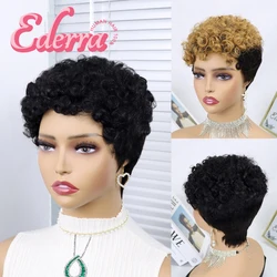 No Lace Short Human Hair Wigs Pixie Cut Curly Brazilian Hair for Black Women Machine Made Cheap Curly African American