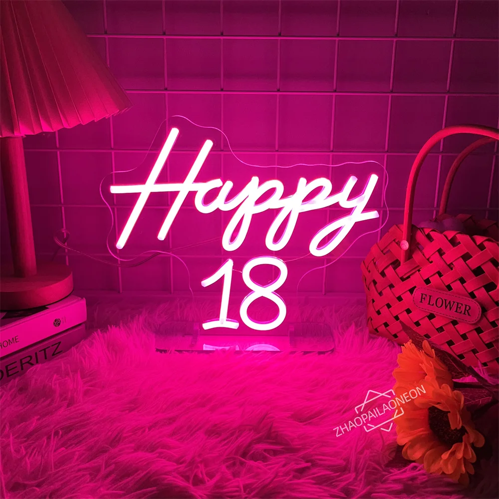 Happy 18 Neon Sign Birthday Party Wall Decor Room Neon Light for Birthday  Party Decorations Ideal Gift for Birthday Girls Neon