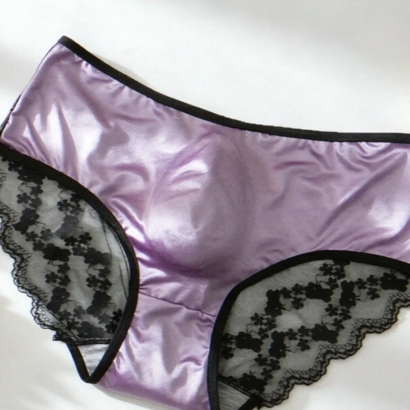 Men's Satin Lace Briefs Crossdressing Sheer Mesh Cross Back Hip Hugging Convex Pouch Underwear Sissy Sexy Lingerie