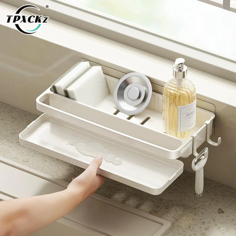 SL Dishwashing Utensil Rack With Hanging Hooks Kitchen Storage Shelf With Ventilated Water Catch Tray Moisture-Proof