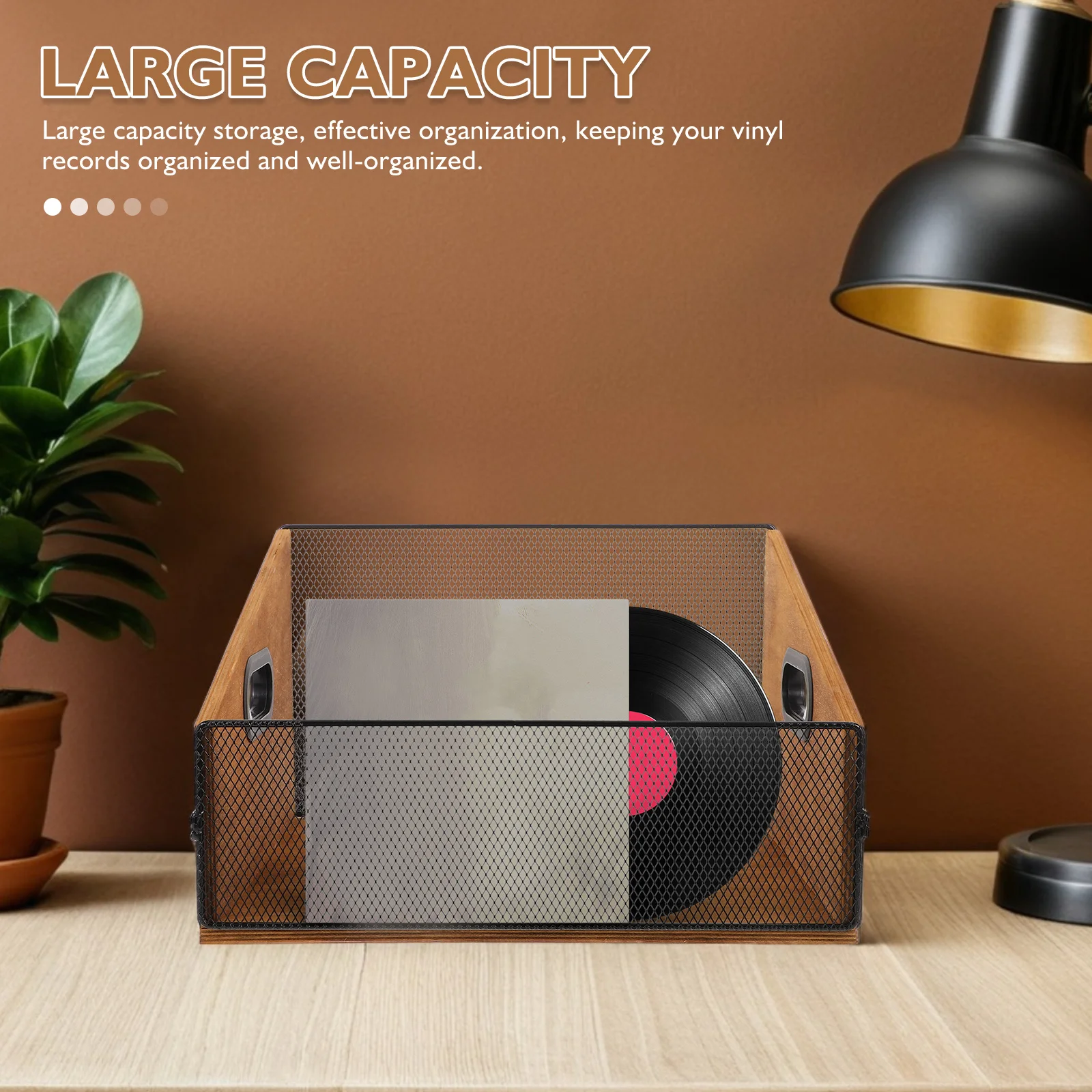 Solid Wood Record Storage Crate Vinyl Album Organizer Rustic Storage Box with Handles Vinyl Record Display Organizer Desktop Bin