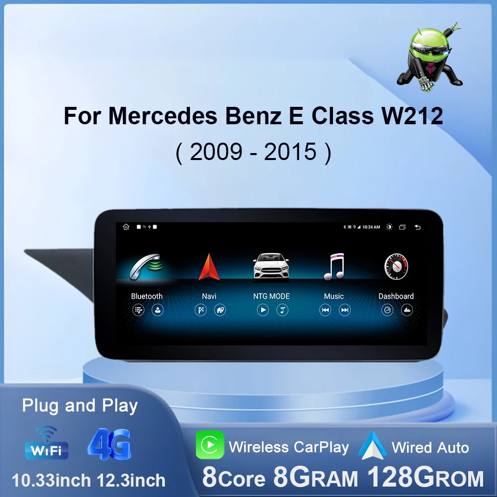 Android 14 for Mercedes Benz E Class W212 2009 - 2015 Car Radio Video Wireless Player Carplay DSP Stereo Touch Screen 4G WiFi BT