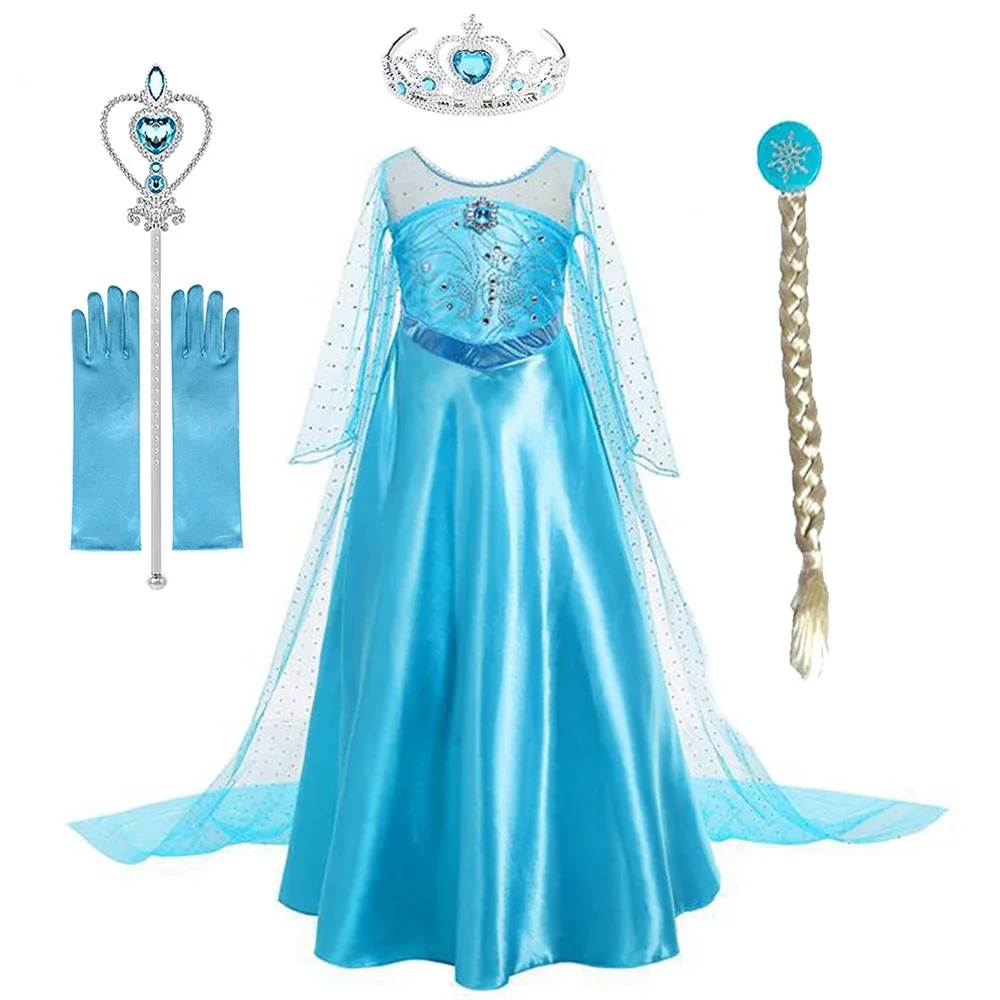 2024 New Princess Girls Elsa Dress Cosplay Dresses Snow Costumes For Kids Princess Dress Disfraz Carnaval Vestidor Robe Infantil