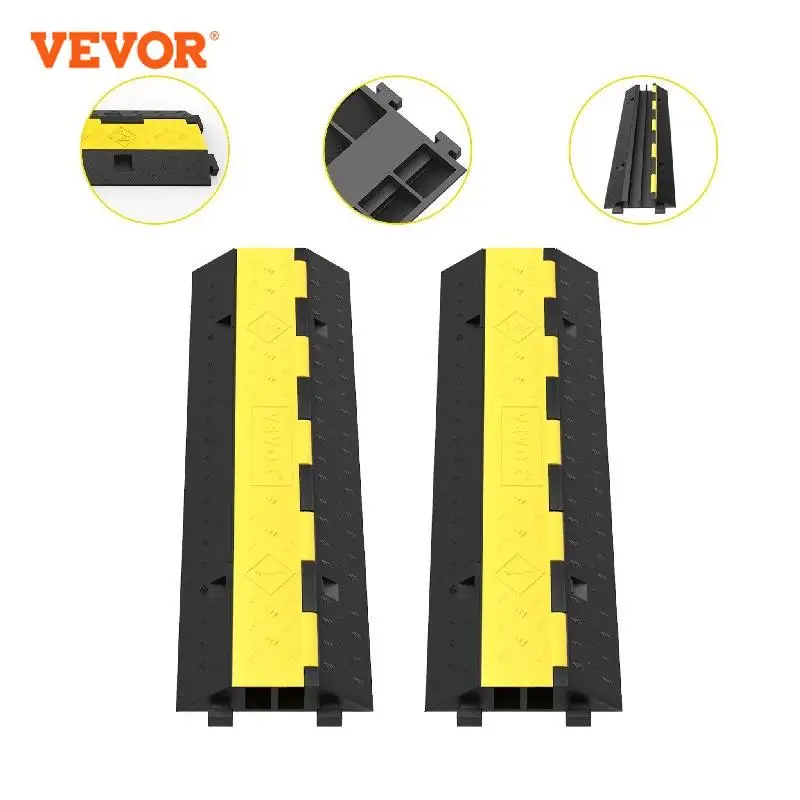 

VEVOR Cable Protector Ramp Wire Cable Cover Cord Guard 2 Channels Rubber + PVC 11000LBS Speed Bump Parking Lots Driveway Traffic