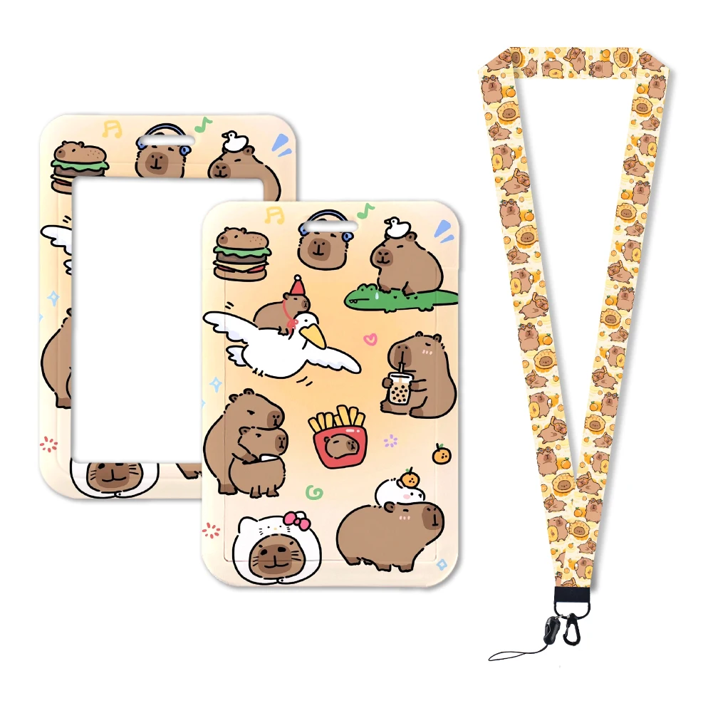 Lanyards Cute Capybara Card Neck Strap Lanyards ID Badge Holder Keychain Key Holder Hang Rope Keyrings Accessories Gifts