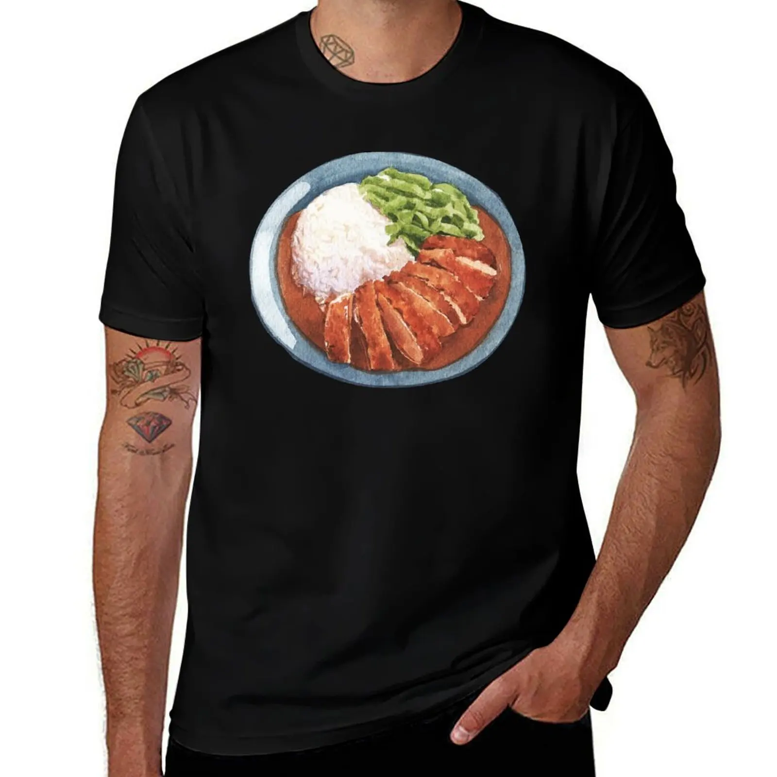 Japanisches Huhn Katsu Curry T-Shirt, Luxus-Designer, individuell anpassbar für einen Jungen, schlichte weiße T-Shirts für Männer