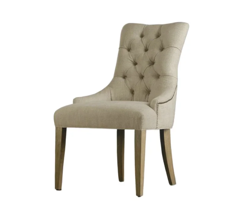 

British classical furniture French country retro solid wood dining chair linen American simple office chair