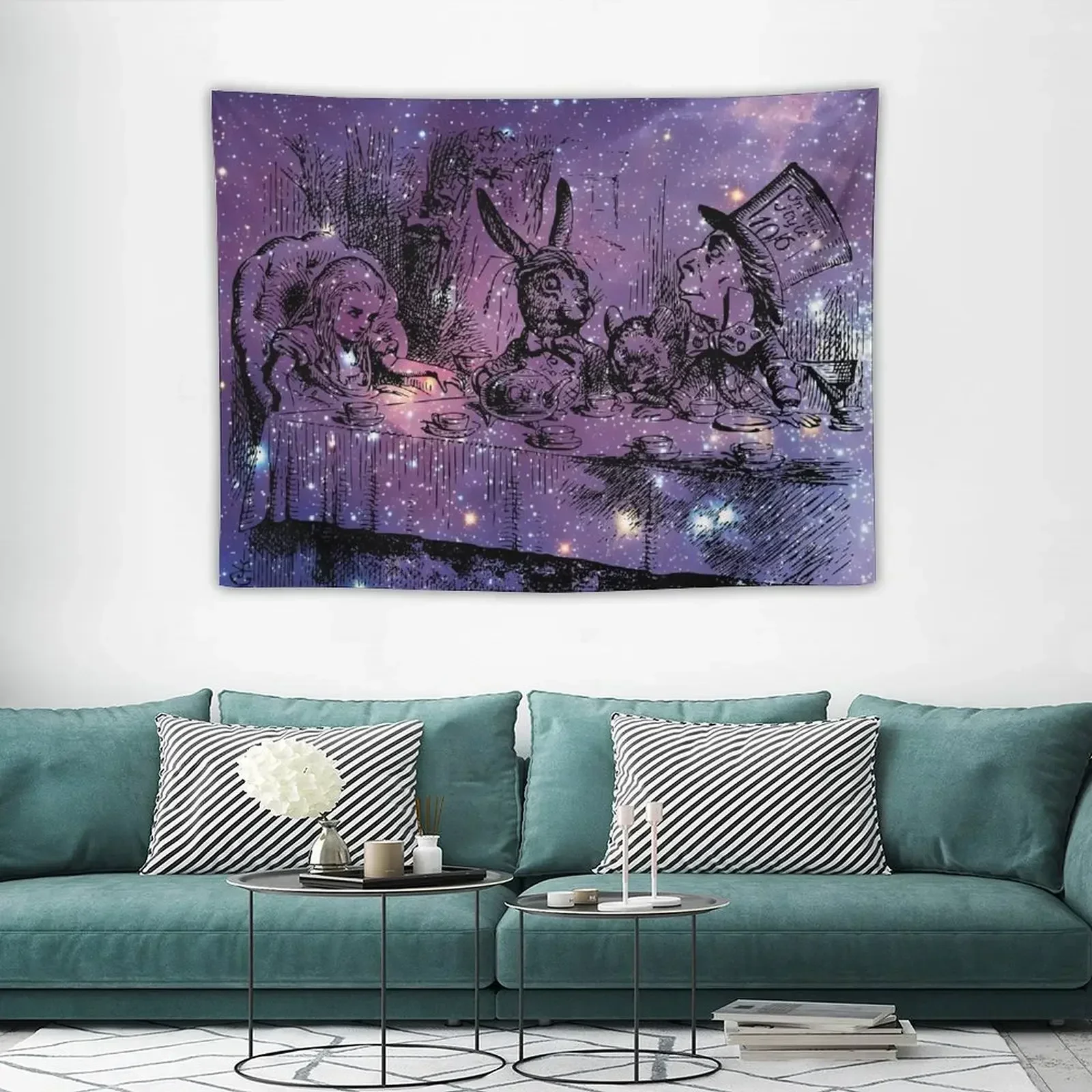 Mad Hatters Tea Party In Space Tapestry Room Decor Esthetische Decoratie Thuis Slaapkamers Decoraties Woondecoratie Tapestry