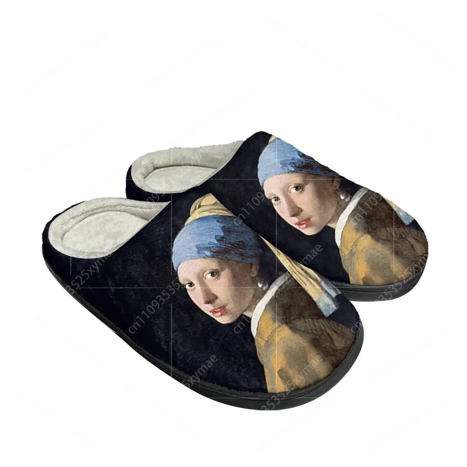 

Girl with a Pearl Earring Home Cotton Slippers Mens Womens Plush Bedroom Keep Warm Shoes Thermal Indoor Slipper Customized Shoe