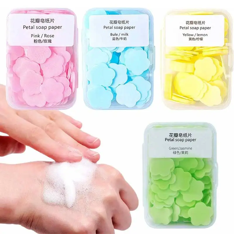 Petal Soap Paper Sheets Portable Disposable Antibacterial Hand Sheet Box Hand Bath Soap for Hiking Camping Outdoor Travel