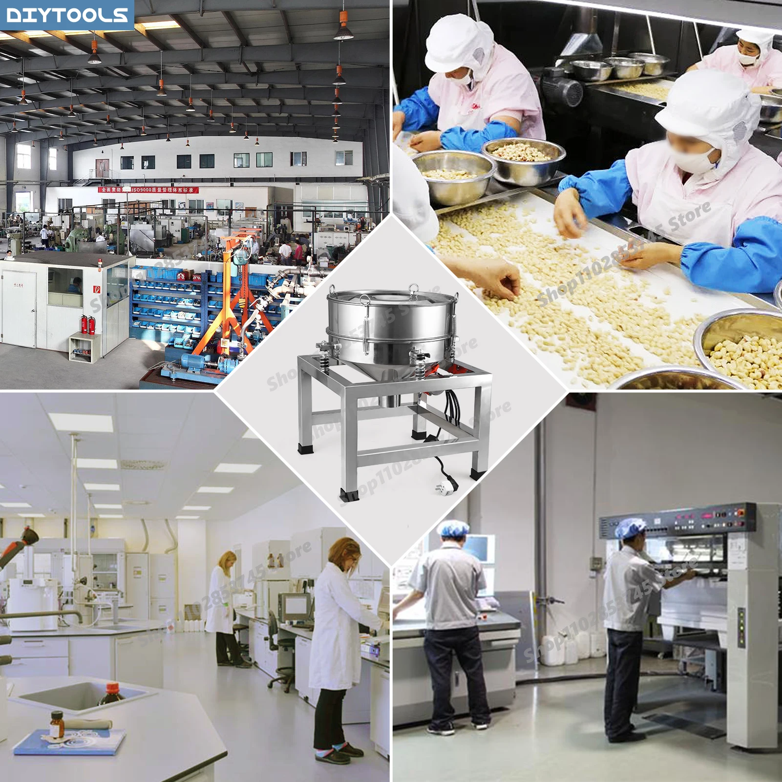 Filtering Screening Selection Machine Vibrating Sieve Stainless Steel Flour Liquid Motorized Powder Mini 40x40cm Agricultural Ma