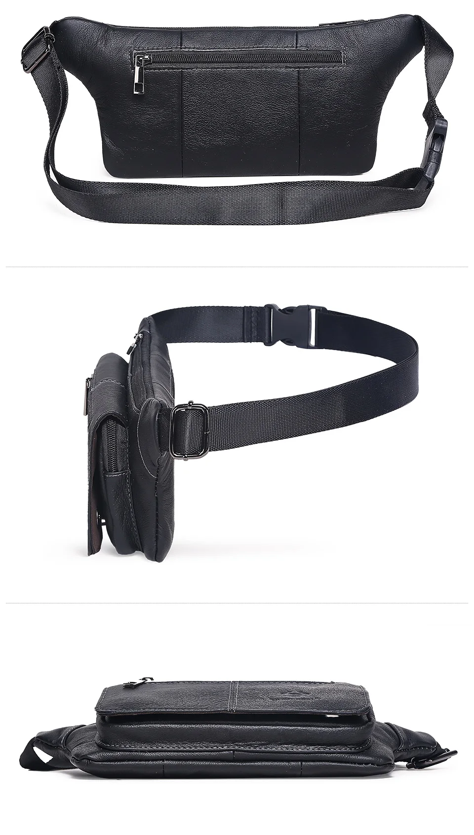 HUMERPAUL Herren-Hüfttasche aus echtem Leder, mehrere Taschen, Brusttaschen, verstellbarer Riemen, langlebige Hüfttasche für tägliche Reisen und Outdoor – Detail 11