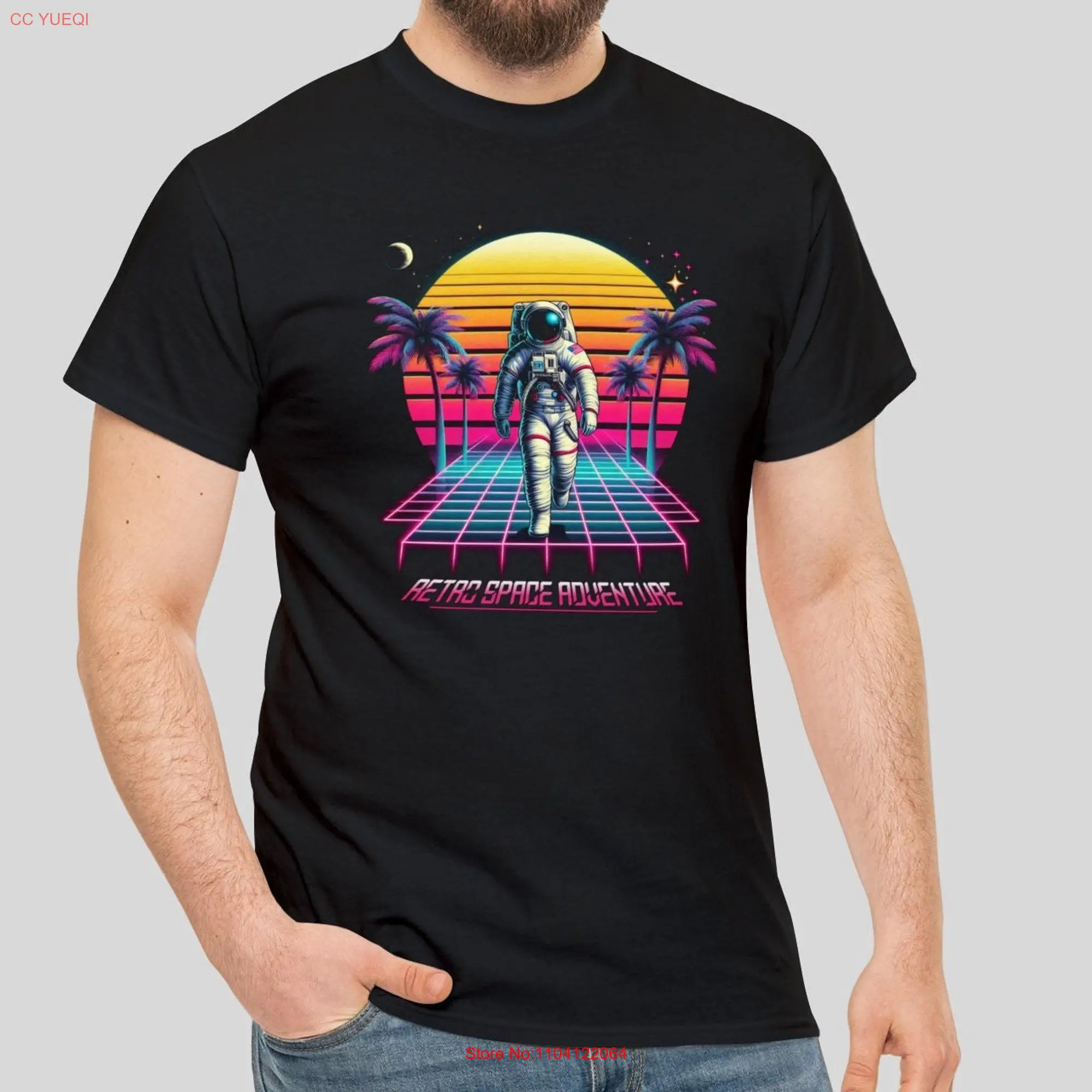 Retro Space Adventure 80s Astronaut Heavy Cotton T Shirt long or short sleeves