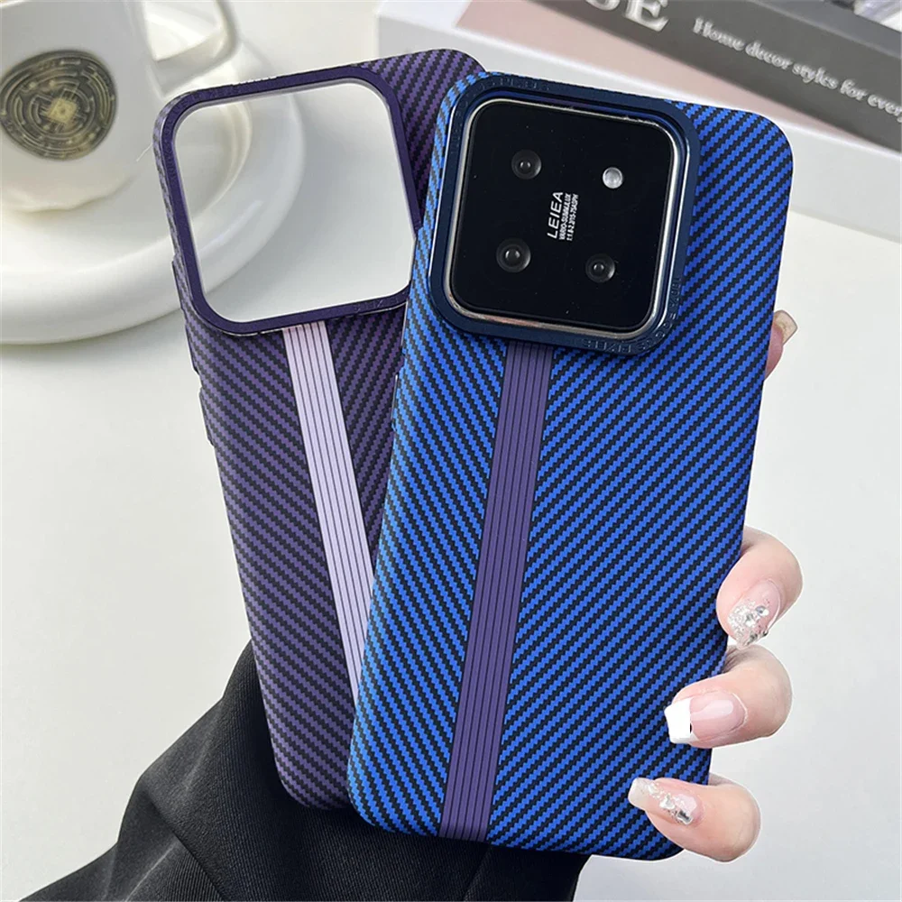 Luxury Carbon Fiber Texture Matte Case for Xiaomi Mi 13 14 Pro Shockproof Hard Plastic Cover with Metal Camera Protection Frame