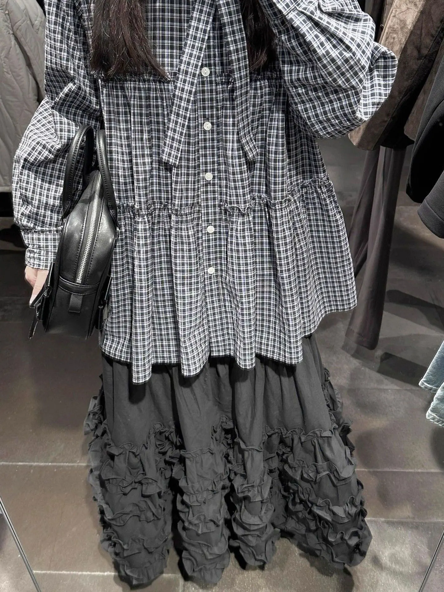 Grey Y2K Cake Half Skirt Heavy Work Medium Length Women's Splicing Spring Autumn Vintage Retro Style Cotton Loose Fit Skirt
