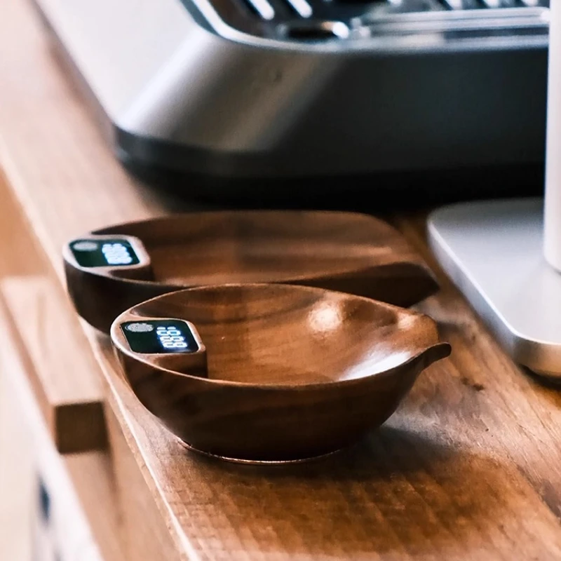 

Walnut electronic weighing bean plate Italian coffee display 2 in 1
