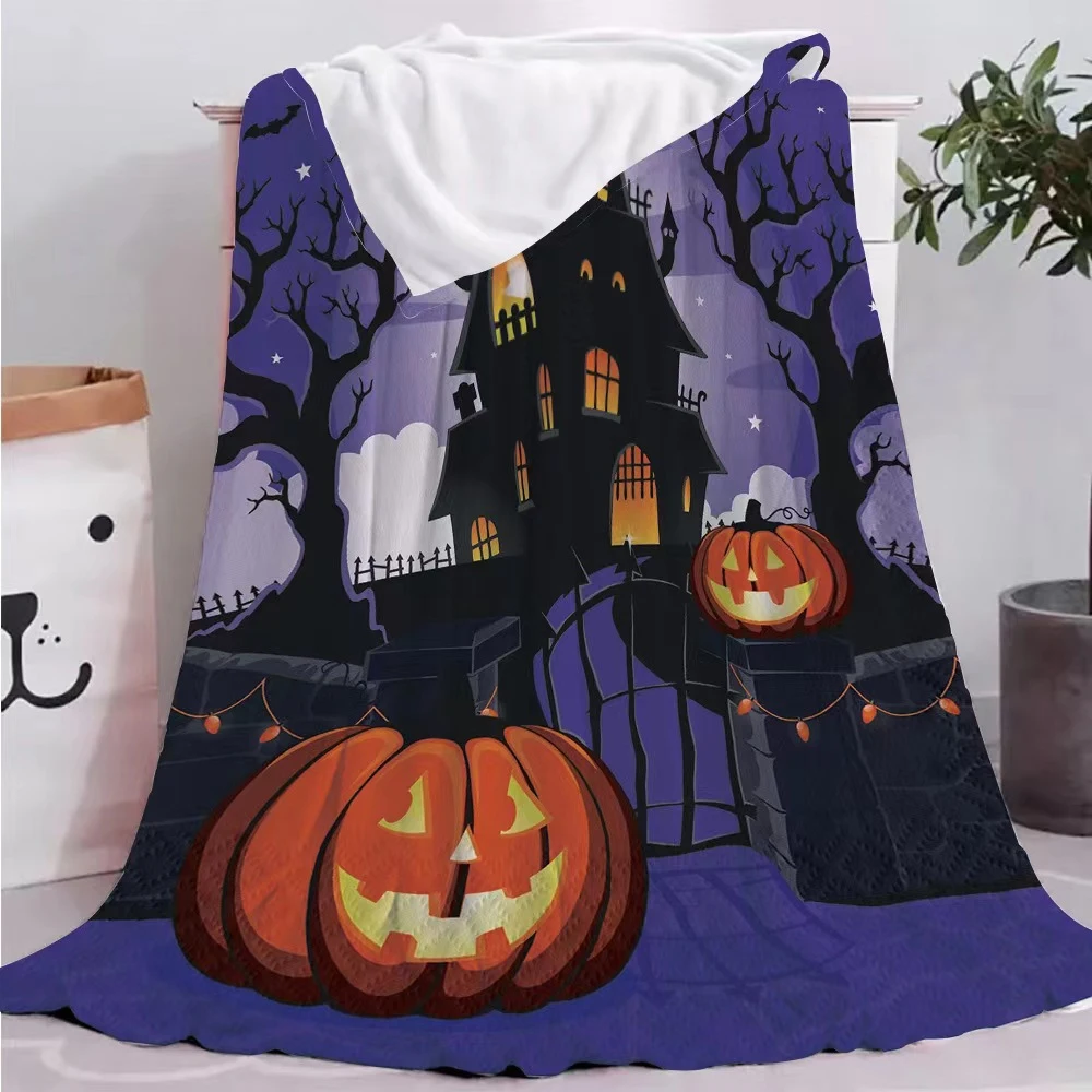 Pumpkin Pattern Blanket Halloween Funny Flannel Blanket Fearful Cover Holiday gifts For children Cross-border Wholesale price