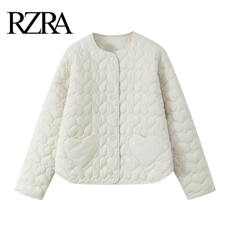 

RZRA2024 autumn and winter new women's heart-shaped pattern quilted round neck long-sleeved straight casual cotton short jacket