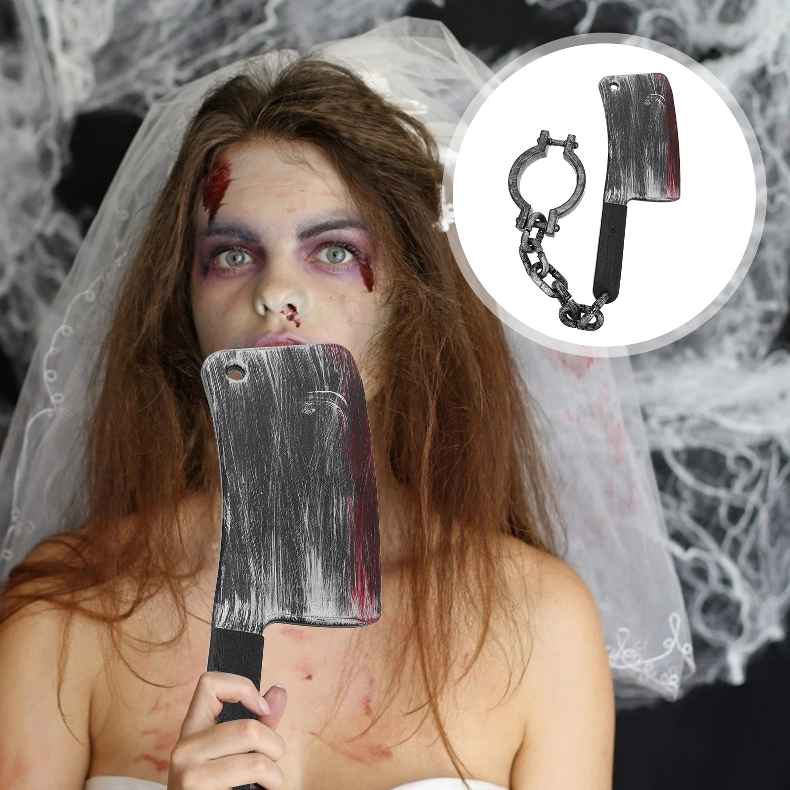 

Halloween Plastic Simulation Kitchen Knife Horror Party Decoration Chain Prop Light Weight Safe Material Door Table Decor Scary