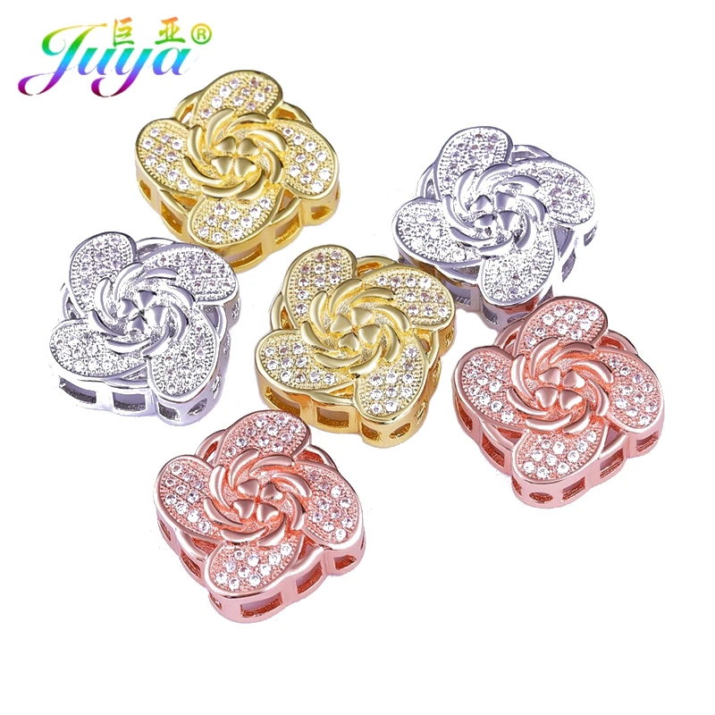 Juya DIY Copper Spacer Beads Supplies For Natural Stone Perles Jewelry Making Handmade Small Hole Flower Charm Beads Wholesale
