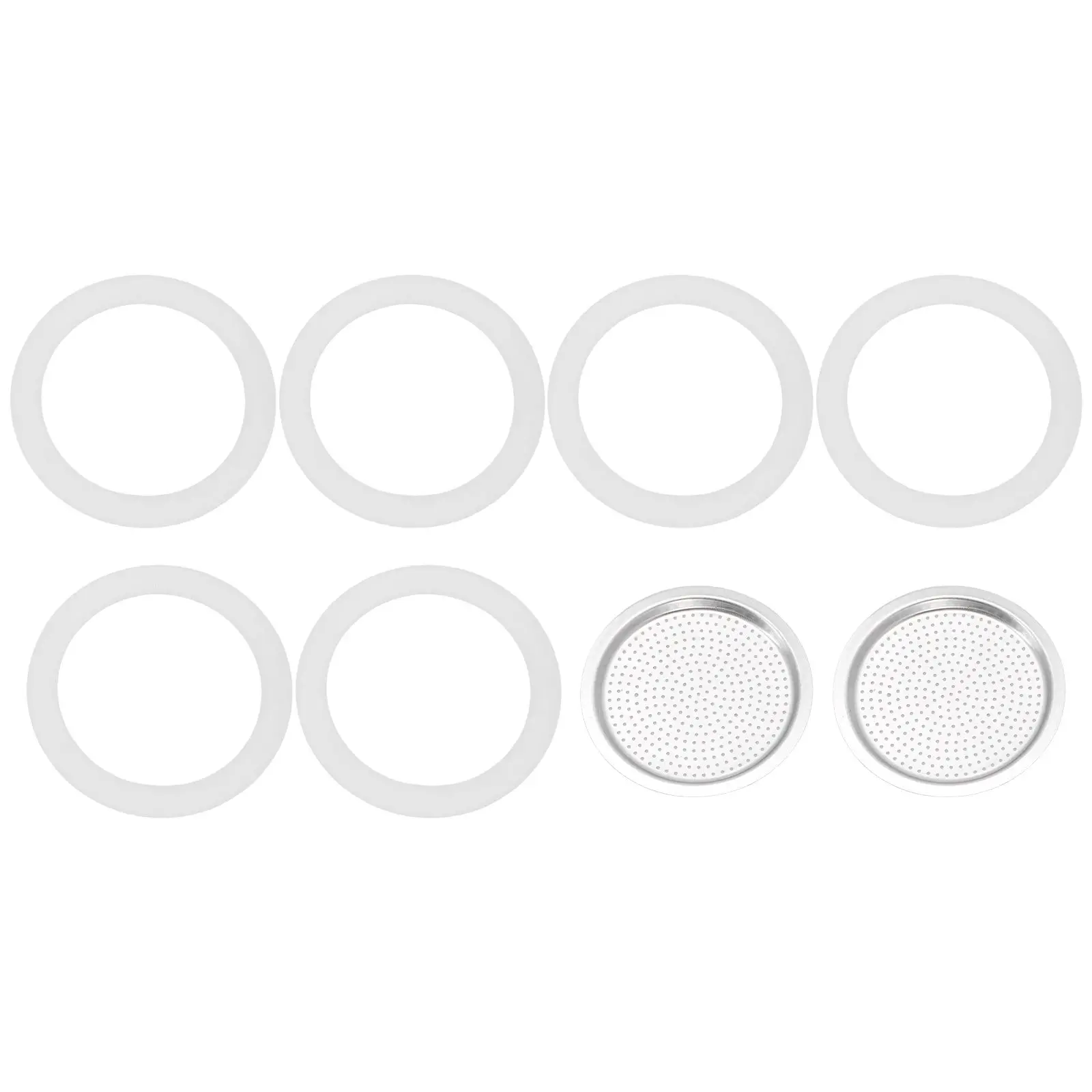2pcs Filters With 6pcs Silicone Gasket Seals For Espresso Maker Moka Pot Household Aluminium Coffee Pot Replacement Filters Seal