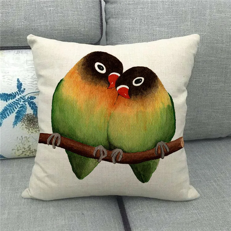 Parrot Birds Printed Linen Cushion Cover 45x45cm Home Couch Decorative Pillow Covers Beautiful Animals Pattern Throw Pillowcase