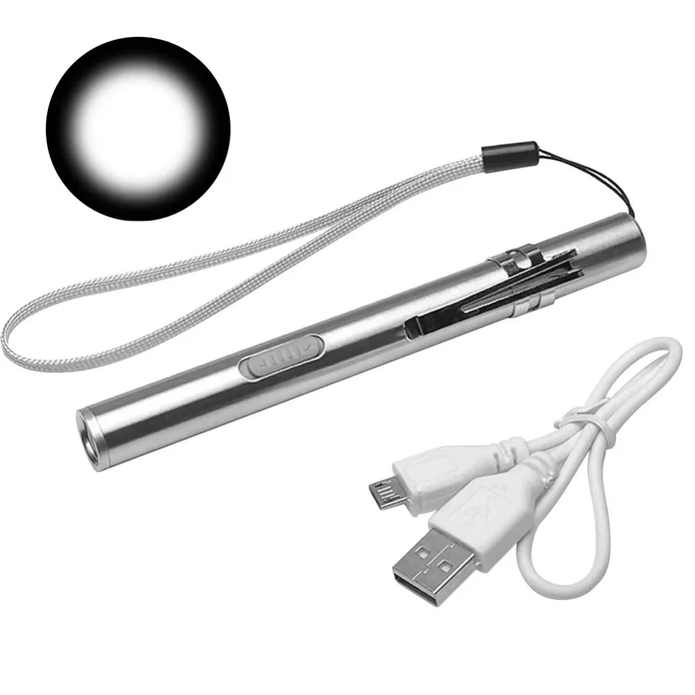 

Stainless Steel Doctors Pen Light Portable Yellow/ White Light LED Mini Torch with Steel Clip Energy-saving Nursing Penlight