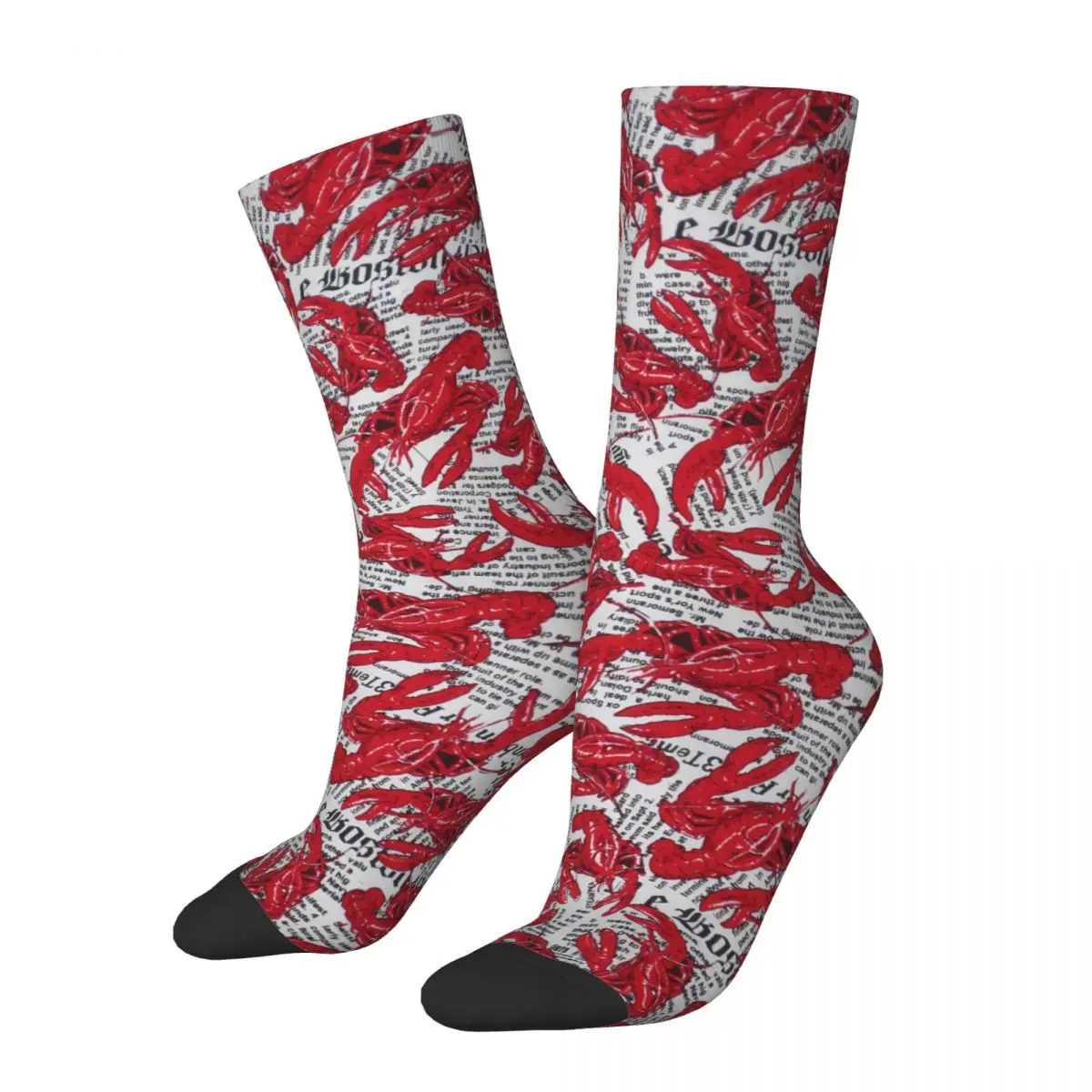 

Funny Crazy Sock for Men Red Crawfish Vintage Pattern Printed Crew Sock