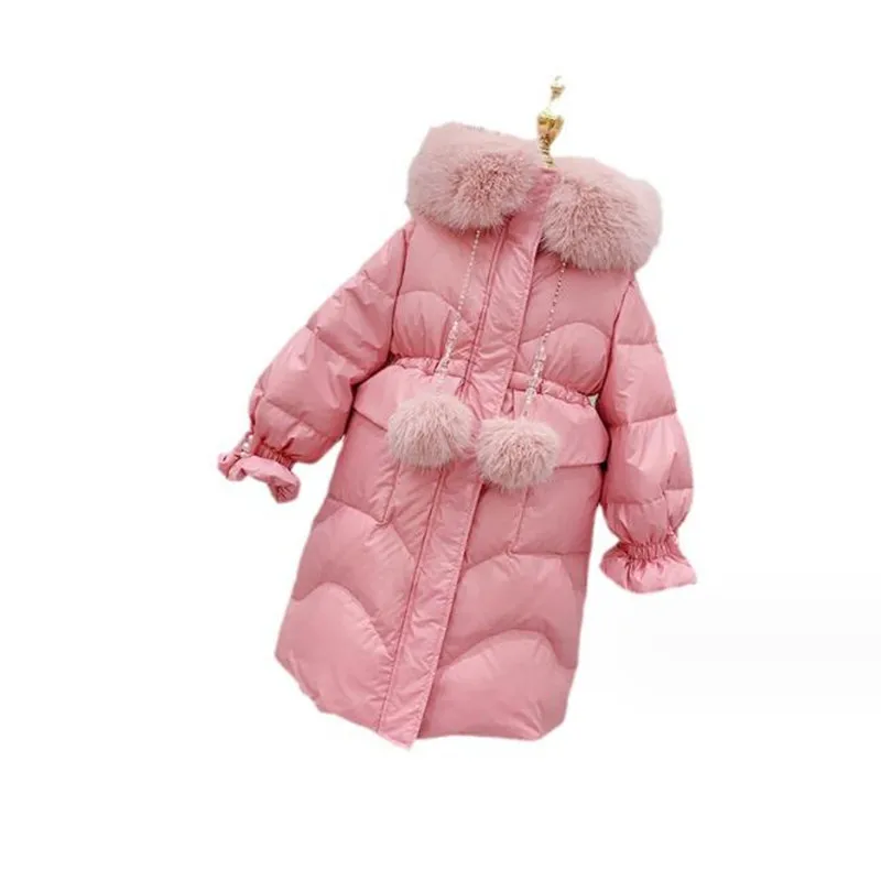 

4-12Y New Winter Girls Down Coat Keep Warm Fashion Windproof Parka Jacket Hooded Zipper Outerwear Teenager Kids Clothes